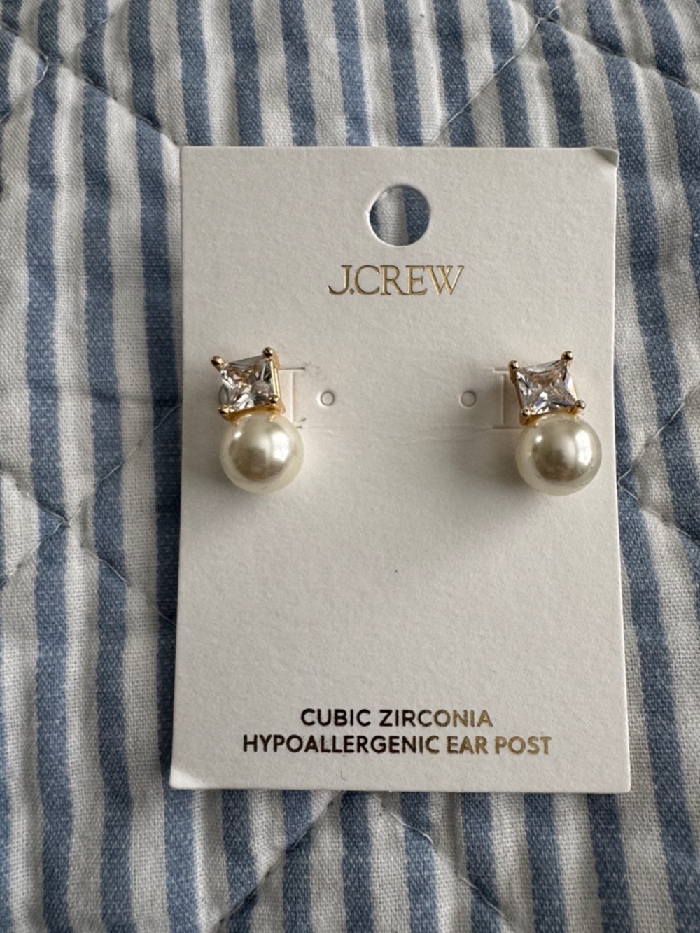 J. Crew Gold Pearl and Clear Cubic Zirconia Stud Earrings